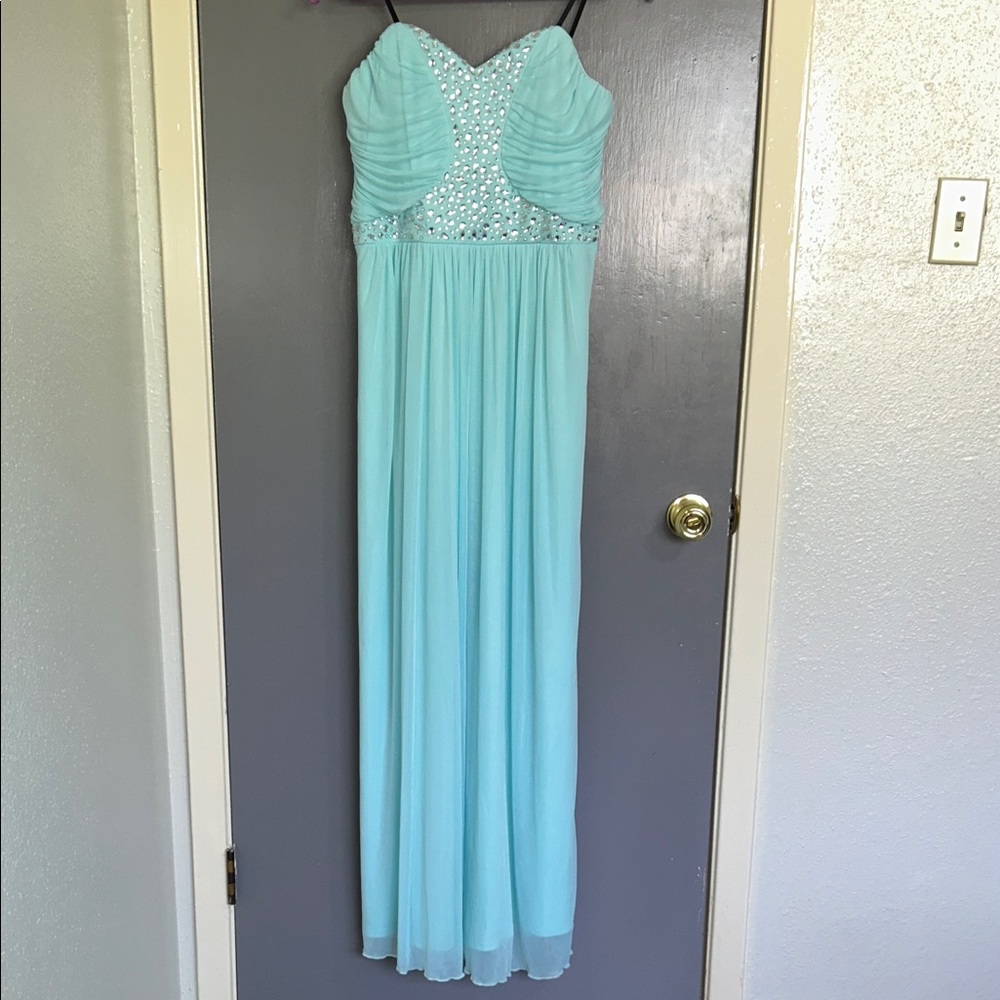 Strapless Bedazzled Mint Chiffon Evening Dress Size 16W